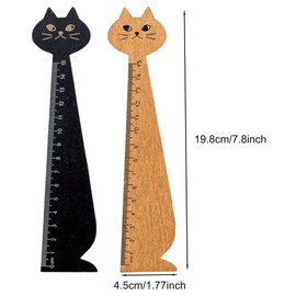2 Colours 4 Piece Wood Ruler, Tool Ruler, Student Ruler, Creative Cat Styling, Durable and Useful, for Kids, Children, Girls (Brown and Black)