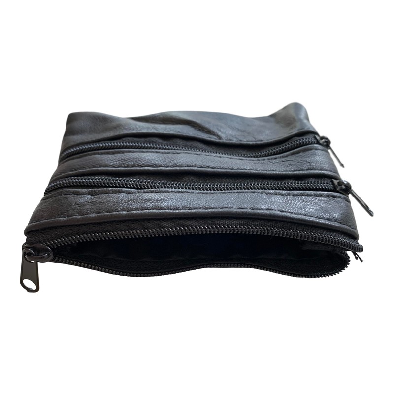 Lorenz Small Black Leather 4 Zip Coin Purse with Key