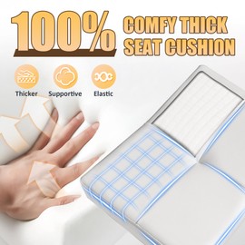 Rolling Stool Heavy Duty Durable - Thick Comfy Rectangle Cushion, 360° Height Adjustibility, Adjustable Stool with Wheels Easy Rolling,Tattoo Salon Massage Stool Chair with Golden Frame 400LBS (White)