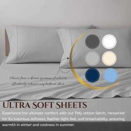 PLAIN PRINTED LINEN Twin XL Sheet Set - 4 Pc Set Breathable & Cooling Sheets - Polycotton Cooling Bed Sheet Set - Light Grey Solid