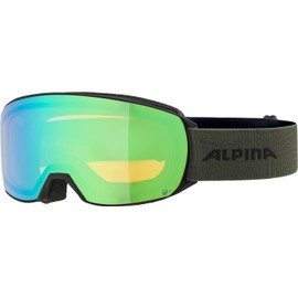 ALPINA NAKISKA Q-LITE Mirrored, Contrast-Enhancing OTG Ski Goggles with 100% UV Protection for Adults, Black/Olive Matt, One Size