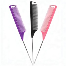 Triko Set 3 Peine de Cola con Punta Metálica, Peines para Cabello Profesionales para Particiones, Peinado y Texturizado, Peine para Hombre y Mujer