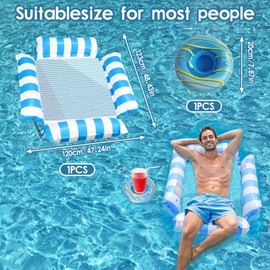 TAIHOBO Air Mattress Pool, 4-in-1 Air Mattress Water, Comfortable Water Hammock Adults Children with Inflatable Drink Holder, Durable Air Mattress with Net, Easy to Carry