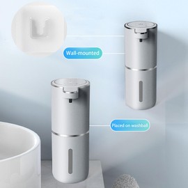 Automatic Soap Dispenser – Touchless Foaming Soap Dispenser 400ml USB Rechargeable Dispenser Electric Wall Mounted 4levels Adjustable Foam Soap Dispenser Pump for Bathroom Kitchen(Silver)