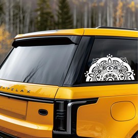 Elegant Mandala Car Decal - Vinyl Sticker for Vehicle, Laptop, Window - Intricate Floral Pattern Design to Promote Meditation, Mindfulness and Self-Expression -XY93(White)