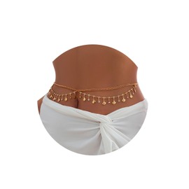 Florry Rhinestone Belly Chain Shell Waist Chain Bikini Body Jewelry Chains Beach Belly Chain for the Waist Tassel Layered 18K Gold Body Chains for Women and Girls (Shell)