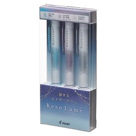 PILOT Exclusive Queserame Erasable Glitter Ballpoint Pen, 0.03 inch (0.7 mm), Twinkle Set of 3 Colors, LKKB-69F-TW