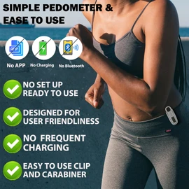 3D Pedometer for Walking with Removable Clip and Carabiner Simple Step Counter for Walking Accurate Clip On Step Tracker for Men Women Kids (White)