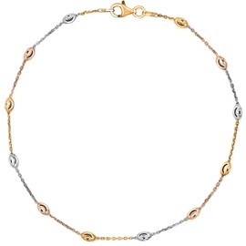 Savlano 18K Gold Plated Over 925 Sterling Silver Station Oval Moon Bead Anklet Chain For Women. Silver, Gold, Rose Gold - Made in Italy Comes With a Gift Box (3C, 10)