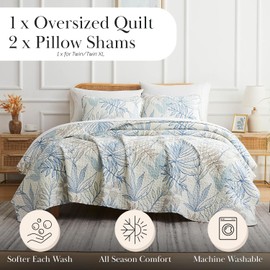 Southshore Fine Living, Inc. Oversized Quilt Bedding Set, 2-Piece Twin XL Coverlet with Matching Pillow Sham, Tropical Print Coverlet, All Season Quilt Bedspread, Lightweight Twin XL Quilts, Blue