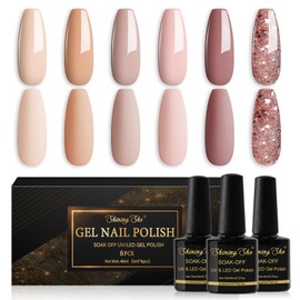 Shining She Semi-Permanent Nail Polish, 6 Colors Nude Series, Beige Champagne Color Glitter Nude Semi-Permanent Nail Polish, Soak Off UV/LED Lamp Polish for Beginners Nail Art DIY, 8ML