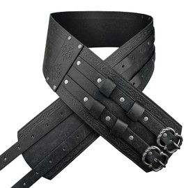 HiiFeuer Viking Wide Belt, Medieval Faux Leather Armor Belt Knight Corset Belt, LARP Costume (Black D)