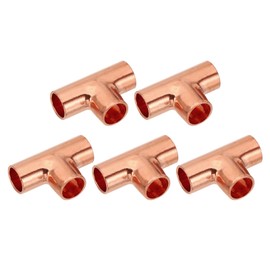 PATIKIL Copper Fittings 9.52mm Inner Diameter 1mm Thick T Copper Fittings 5pcs 99.9% Plumbing 3-Way Pure Copper Pipe Fitting Tube Connector with Old Connection for HVAC