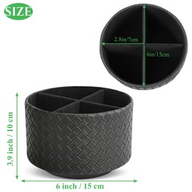 Czzmy Round Pen Holder, Leather, 360° Rotatable, Remote Control Holder, Rotating Bedside Table, TV Remote Control, Desk Organiser for Pens, Office Supplies, Storage Box (1-Black Weave)