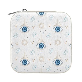 Kigai Magic Evil Eye Small Jewelry Box Mini Jewelry Organizer Travel Case for Girls Women Gift Portable Jewelry Storage Holder for Rings Earrings Necklace Bracelet (White)