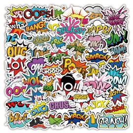 50PCS Superhero Party Stickers for Water Bottles Surprise Stickers Superhero Sign Cutout Stickers for Gift Boom Wow Bang Pow Stickers for Kids Loptop Journaling