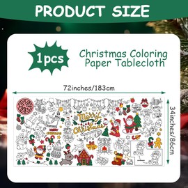 AYESY Christmas Time Tablecloth for Children, 183 x 86 cm Colouring Tablecloth Christmas, Giant DIY Paper Tablecloth, Craft Poster, Games, Gifts, Activities Banner, Art Classroom Decoration