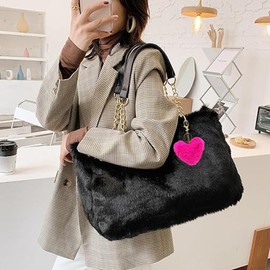 APOSITV Fur Charm Key Folder Heart Parts Pink Hot Pink Set of 3, shocking pink