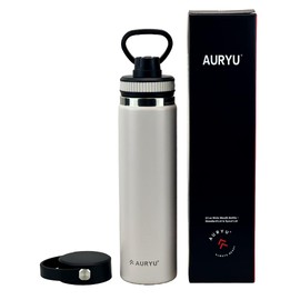 Auryu 24oz Triple Wall Insulated Stainless Steel Water Bottle – Leak Proof Sports Thermos with Bonus Spout Lid – Wide Mouth, BPA-Free, Hot & Cold, Travel Gym Hiking Flask – Oat