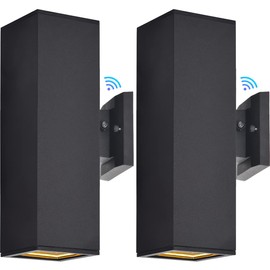 wowlite Outdoor Wall Lights Dusk to Dawn Sensor, 2700K Warm LED Up Down Sconce, IP65 Waterproof 13" Modern Square Matte Black Exterior Light Fixture Wall Mount for Porch Patio Garage, ETL Listed