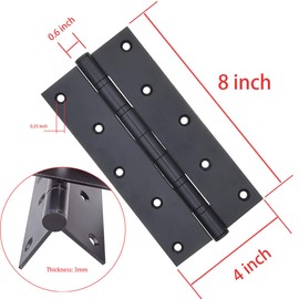 Hyever 2 Pcs 8 Inch Stainless Steel Ball Bearing Door Hinges with Square Corner for Heavy Duty Wood Door,1/8 Inch Thickness Matte Black (Black)