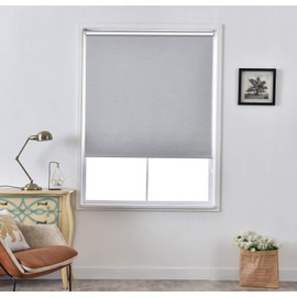 ALLBRIGHT Thermal Insulated Fabric 100% Blackout UV Protection Striped Jacquard Roller Shades for Windows,Easy to Install (Gray, 50")