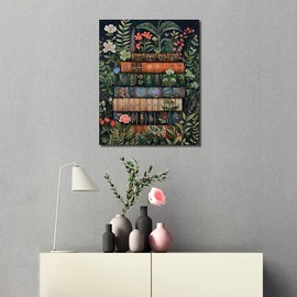 TUMOVO Book Paint by Number for Adult Beginner Flowers Tropical Plants Canvas Oil Painting Kit Digital Painting Vintage Home Library Office Wall Decoration 16x20inch Framed