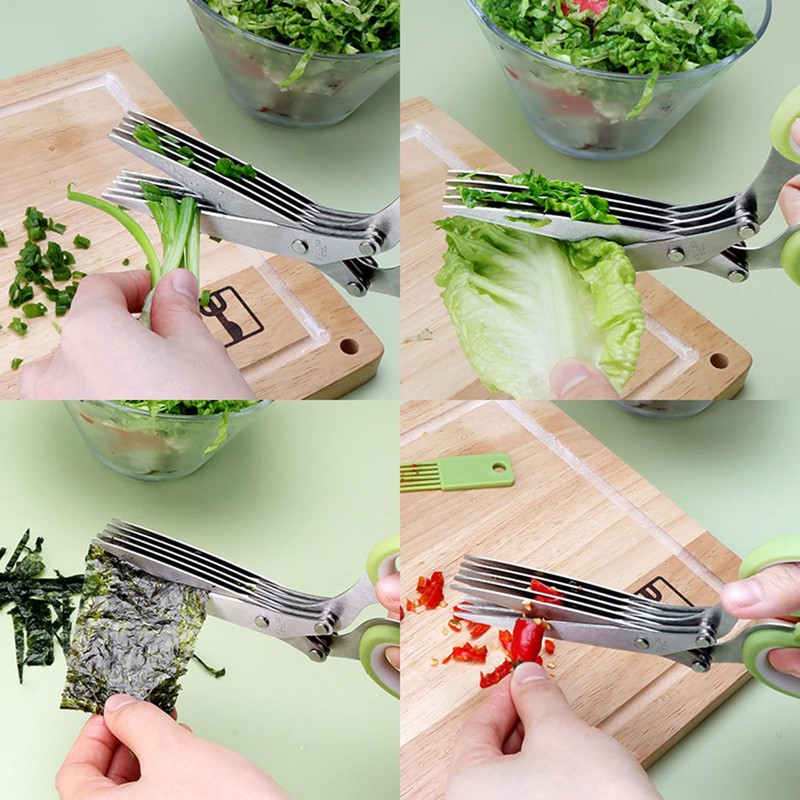 DRERIO Herb Scissors Multipurpose 5 Blade Scissors Kitchen Chopping Scissors