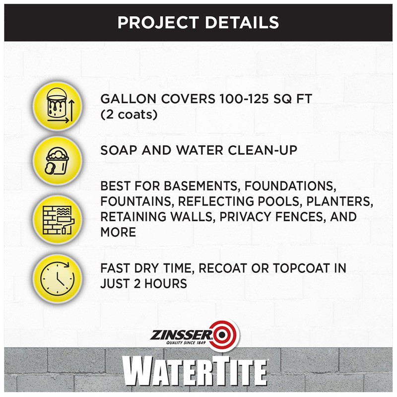 Zinsser 369381 WaterTite General Purpose Waterproofing Paint, Gallon, White