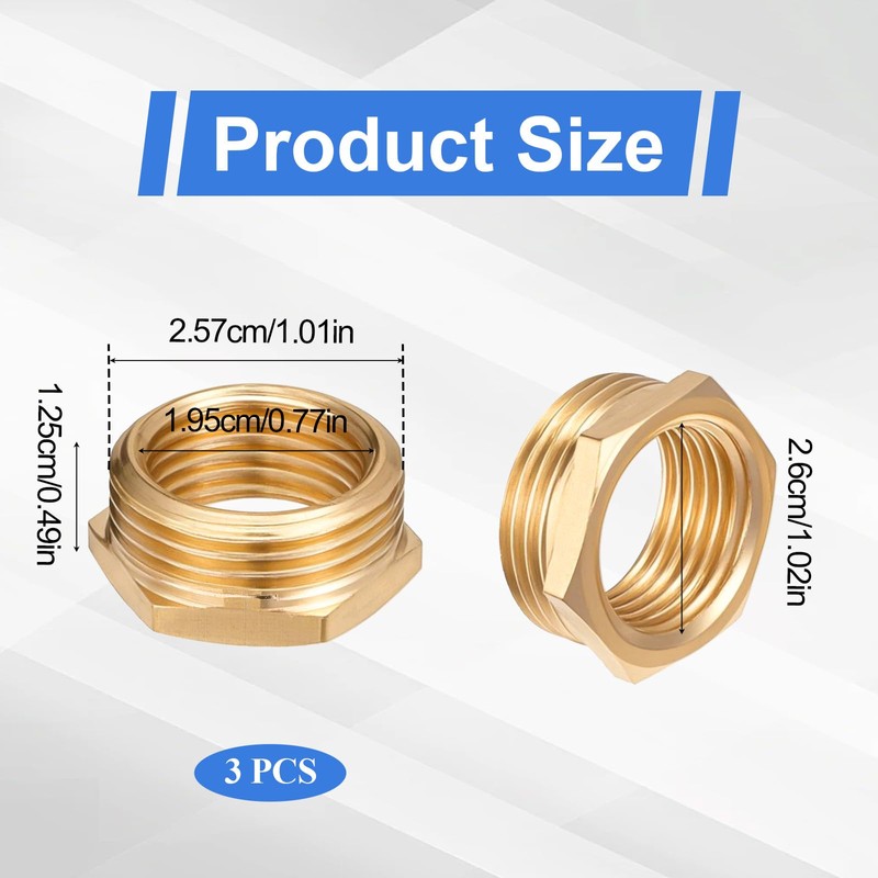 3 pieces reducer 3/4 to 1/2 inch, brass reducer thread