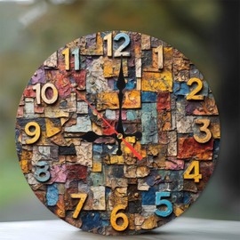 Lancholy Abstract Art Wall Clock Textured Colorful Home Decor 10-Inch Wooden Wall Clock, Silent Movement, Battery Operated (AA Batteries Not Included), Artistic Home Decor, Perfect for Home Accents