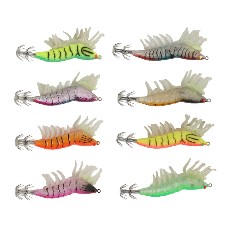 8pcs Shrimp Lures Luminous Silicone Realistic with Sound Beads Shrimp