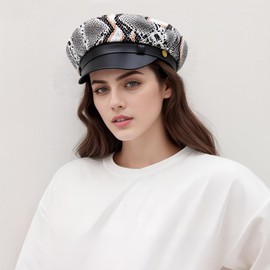 French Beret Hat Leopard Print Snakeskin Rivet Newsboy Cap PU Leather Painter Baker Gatsby Cabbie Hat for Women