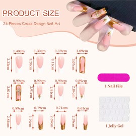 Zernblend Pack of 24 3D Gold French Tip Acrylic Nails, Press On Nails, Nails for Sticking, Fake Nails, Artificial Nails, Fake Nails, Fingernails, Nails, Press On Tips