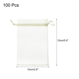 MECCANIXITY 100pcs Organza Bags 3.9x5.9 Inch Drawstring Favor Pouches Sheer Mesh Bag for Gift Jewelry Wedding Party Christmas Candy Cream White