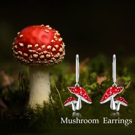 LONAGO Mushroom Earrings 925 Sterling Silver Two Red Mushrooms Drop Earrings Jewelry for Women