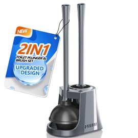 LOVLOY Toilet Plunger and Brush, Bowl Brush and Heavy Duty Toilet Plunger Set with Ventilated Holder, 2-in-1 Toilet Brush and Plunger Combo for Bathroom Cleaning New Pack (Grey, 1)