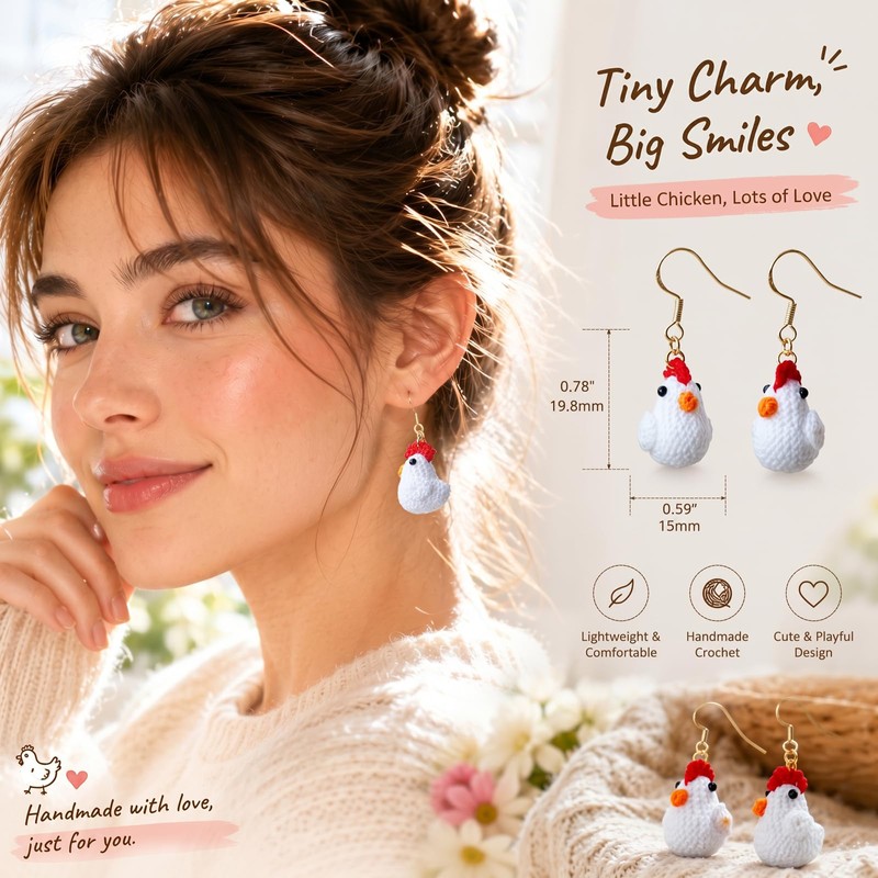 Foeeqi Chicken Earrings for Women Animal Earrings Cute Crochet Chicken