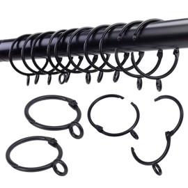 Opening Curtain Rings with Eyelet, 24 Black Curtain Rings, Curtain Rings 2" Inner Diameter, Hinge Snap Connector, Fits Curtain Rods Up To 1.8" TXZWJZ