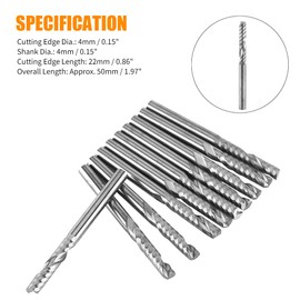 End Mill Cutter 10pcs 4mm Shank Tungsten Carbide Spiral End Mill Single Groove Milling Cutter CNC Router Bit for Industrial Milling Applications
