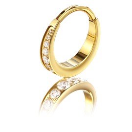 BodyBonita Septum Rings Jewelry 16G, G23 Titanium Nose Rings Hoops for Women Men, Clear CZ Nostril Piercing 8 mm Gold Plated