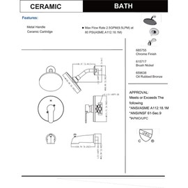 Designers Impressions 659638 Oil Rubbed Bronze Tub Shower Combo Faucet - Single Handle Design - Convertible