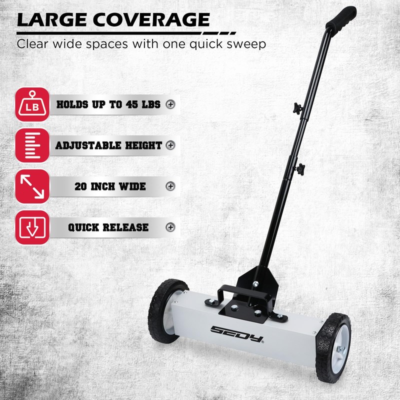 18-Inch Rolling Magnetic Sweeper with 9.5-inch Magnetic Trays, 45-Pound Capacity