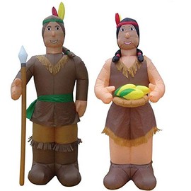 Air Blown Inflatable Thanksgiving Native American Man & Woman Combo Pack Yard Decoration