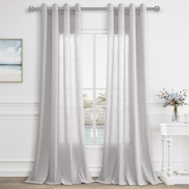 Aersas Silver 108 Inch Linen Curtains for Sliding Door Living Room Grommet Neutral Farmhouse Boho Light Filtering Semi Sheer Curtain Drapes for Bedroom 108 Inches Long