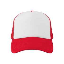 TopTie Blank 5 Panel Trucker Hat Foam Front Mesh Back 2 Tone Trucker Snapback Hat-Red White