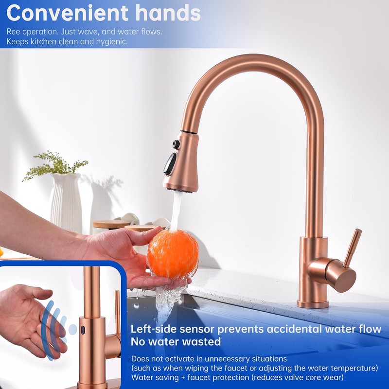 TUTEW Touchless Kitchen Faucet with Pull Down Sprayer, Red Copper