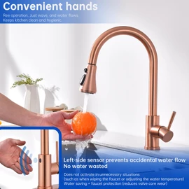 TUTEW Touchless Kitchen Faucet with Pull Down Sprayer, Red Copper Motion Sensor Kitchen Sink Faucet Single Hole, Spot Resist Stainless Steel Single Handle Commercial Modern Faucet