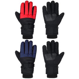 SATINIOR 2 Pairs Kids Waterproof Winter Snow Gloves Ski Gloves for Boy Girl Outdoor Warm Thickening Snowboard Gloves (Dark Blue, Red,8-12 Years)