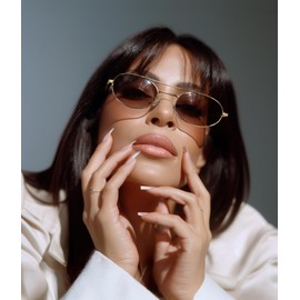 FEISEDY Retro Oval 90s Metal Sunglasses for Women, Trendy Narrow Sun Glasses Fashion Shades B4183